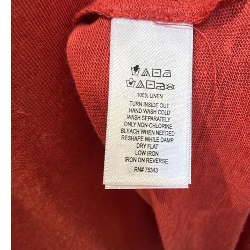 Tahari 100% Linen V Neck Top Women's XL Coral Red Oversized Short Sleeve Blouse - Picture 3 of 4